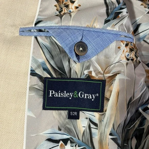 NWT $270 Paisley & Gray Slim Fit Blazer Silken Cream Elbow Patches Men's 52R